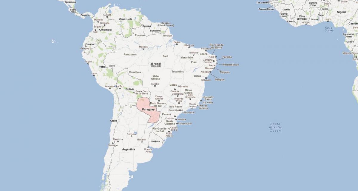 Карта Парагвай Паўднёвая Амерыка